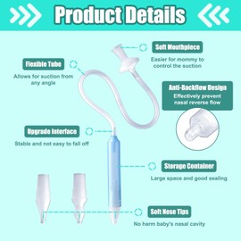 Nasal Aspirator for Baby, Nasal Congestion Relief Nose Cleaner with 2 Silicone Tips 25 Hygiene Filter for Babies Infants Toddlers Boys Girls (Blue)