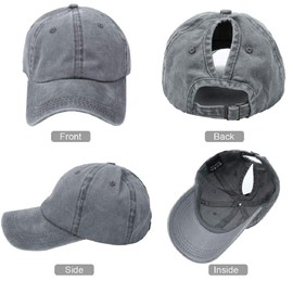 Voqeen Ponytail Baseball Hat Cap Unisex Washed Trucker Hat Cap Adjustable Spring Autumn Solid Color Baseball Cap Ourdoor Sun Visor PonyCaps (Gray)