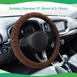 QZTYTY Fuzzy Car Steering Wheel Cover, Steering Wheel Cover Women, Comfortable & Warm Steering Wheel Protector for Car Decorations, Anti-Slip Fluffy Car Wheel Covers Fit Sedans, SUVs, Vans (Brown)