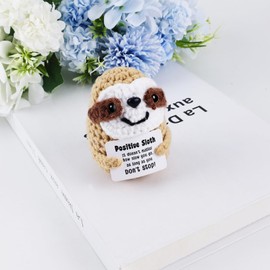Tmtains Crochet Positive Sloth Cute Knitted Emotional Support Animal Potato Small Wool Crochet Cheer Up Ornaments with Encouraging Card for Mom Coworker Friends Room Office Decoration