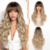 Potoki Ombre Blonde Synthetic Wig with Bangs Long Wavy Wig