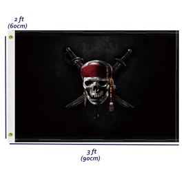 2×3 FT Pirate Flag, 60×90 CM Medium 100D jolly Roger Outdoor Banner,Caribbean Tiny Doube Side Printing Decor For Patio Garden With Brass Gromment