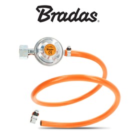 BRADAS® Gas Regulator Pressure Regulator 37 mBar - 1.5 kg/h with Gas Hose 1 m Length + 2 Hose Clamps Propane Butane Connection Set | Grill Camping Gas Regulator Gas Pressure Regulator Low Pressure