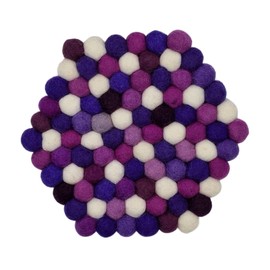Grült Home Trivet - Felt Trivet for Cups, Pots, Pans and Cups, Hand-Felted in Nepal (Hexagonal 20 cm, Purple)