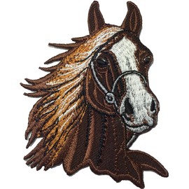 Papapatch Horse Head Riding Racing Farm Kids Children Baby Jeans Jacket Bag Sewing Iron on Embroidered Applique Emblem Badge Costume Patch - Brown (Iron-Horse-Head-BRW)