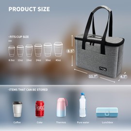 NENYX Resuable 3 Cups Drink Carrier for Delivery with Handle and Adjustable Dividers,Insulated Drink Caddy Cup Holder Bag for Take Out,Beverages Carrier Tote with Handle for Outdoors(Gray)