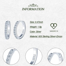 MOOFUN 12 mm Solid Hoop Earrings Silver 925 Women's Earrings with Small Zirconia Earrings Hoop Earrings for Mum Best Friend Teenager Girls Grandma Sister Women Gift Birthday Gift, Sterling Silver
