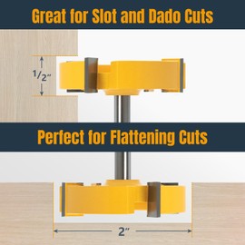 POWERTEC Slab Flattening Router Bit, CNC Router Bits, Surfacing Router Bit 1/4 Shank, 2" Diameter, 1/2" Cutting Depth, Router Planer Bit - Perfect for Spoilboard Surfacing, Wood Milling Planing 73056