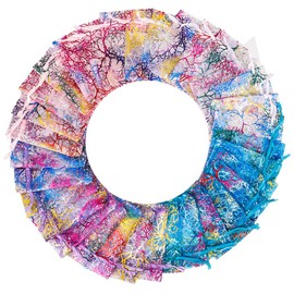 Phoetya Pack of 100 Organza Gift Bags, 7 x 9 cm Coral Pattern Organza Bags Drawstring Candy Bag Mixed Colour Wedding Favour Bags Jewellery Bags for Wedding Party Baby Shower 4 Colours