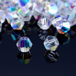 FAMLEAF 200 Pcs Crystal Glass Beads,4mm Crystal Bicone Beads,Faceted Bicone Crystal Glass Beads, DIY Beads Bicone Beads for Jewelry Making(Crystal AB )