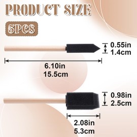 Hzopcw 5pcs 0.98" Foam Paint Brushes, Small Sponge Brushes with Wooden Handle, Black Foam Paintbrushes for Staining Painting Cleaning
