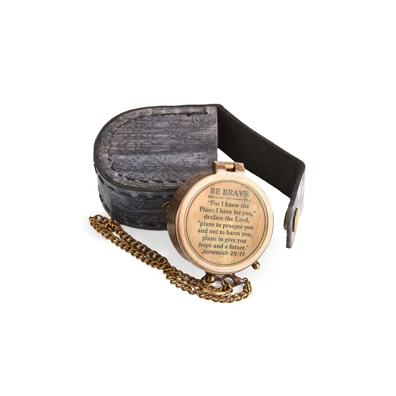 Engraved Pocket Compass with Leather Case – Inspirational Quote &