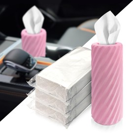 Car Tissue Holder, Refillable Round Cylinder with 3 Tissue Packs, Universal Fit for Vehicle Cup Holder, Home & Office, Car Accessories Interior (Pink)
