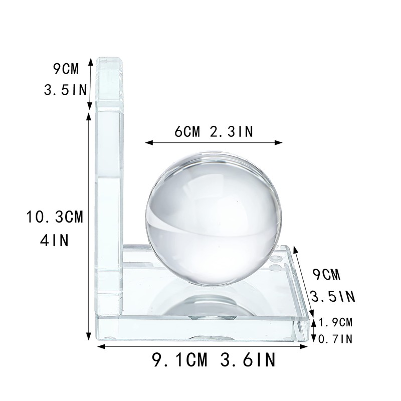 1 Pair Crystal Bookends with Crystal Ball Decorative Ornaments,L Shape