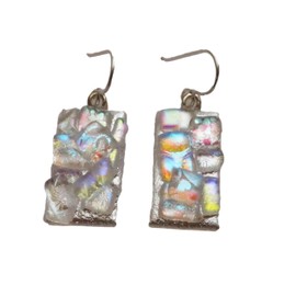 Celestial Fused Dichroic Glass Bubble Dot Sterling Silver Earrings N101