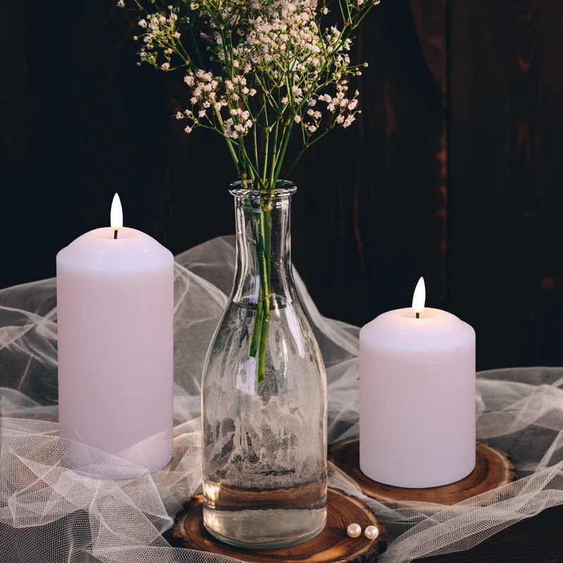 Girimax Blush Pink Flameless LED Pillar Candles with Remote, Flickering