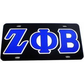 Cultural Exchange Zeta Phi Beta Outlined Mirror License Plate [Black/Blue/Silver - Car/Truck]
