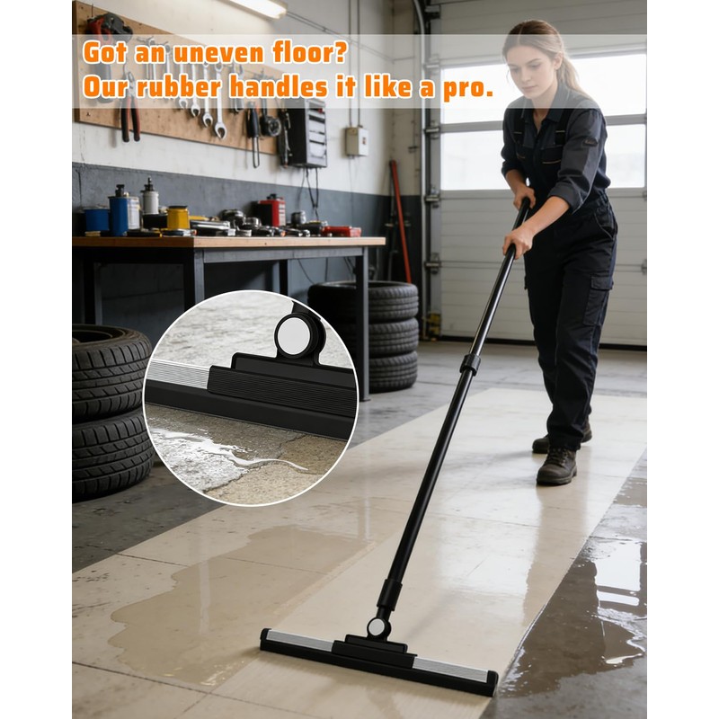 Angootao Heavy Duty Floor Squeegee, 53 Inch Long Handle Cleaning