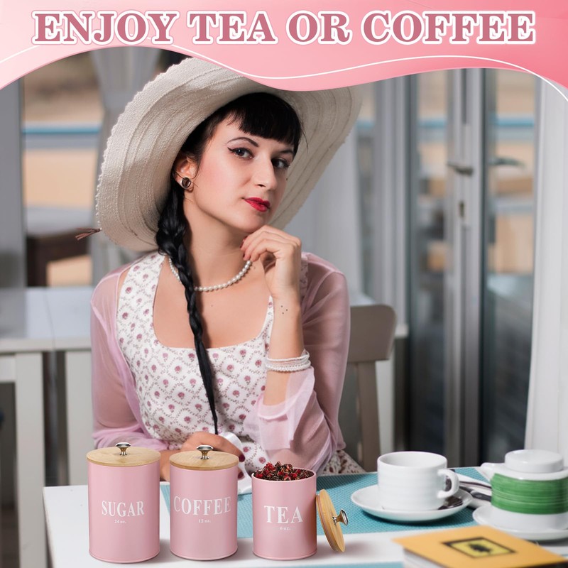 Blushtier 3 Pack Pink Kitchen Canister Set Metal Tea Coffee