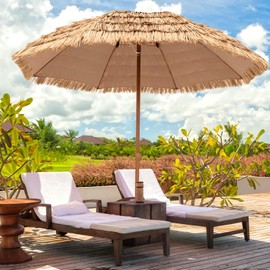 RELAX4LIFE 8FT Thatched Tiki Patio Umbrella - Hawaiian Style Hula Grass Umbrella w/8 Ribs, Portable Tropical Palapa Straw Shade for Garden Backyard Pool, Outdoor Straw Beach Umbrella