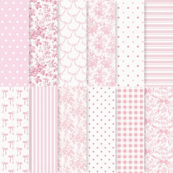FYSUIMU 24 Sheets Pink Bow Floral Pattern Paper Chinoiserie Scrapbook