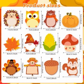 240Pcs Fall Sticky Notes Thanksgiving Sticky Notes, Turkey Pumpkin Squirrel Maple Leaf Memo Notes, Self-Stick Pads Fall Themed Animal Decorative Reminder Notes for Autumn Decor Notes, Office, School