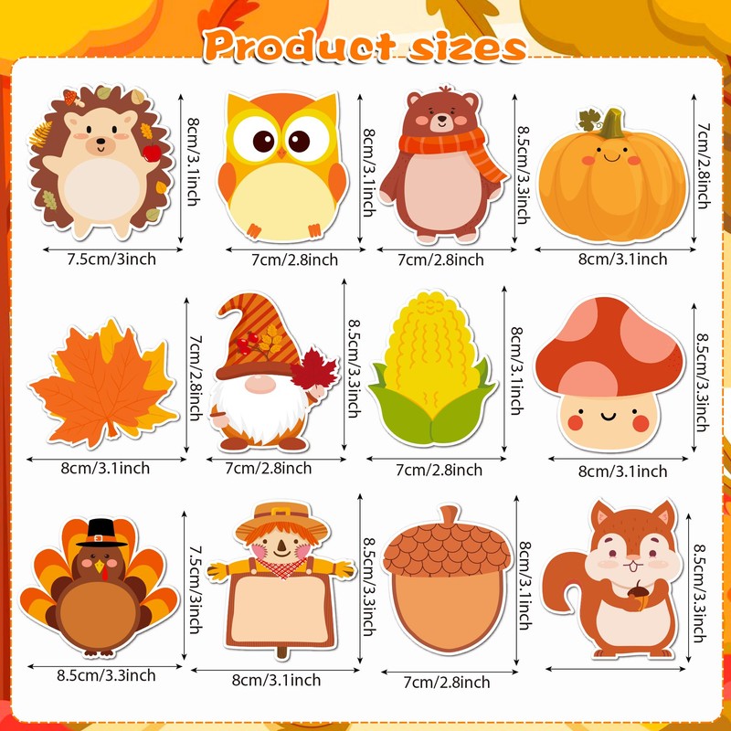 240Pcs Fall Sticky Notes Thanksgiving Sticky Notes, Turkey Pumpkin Squirrel