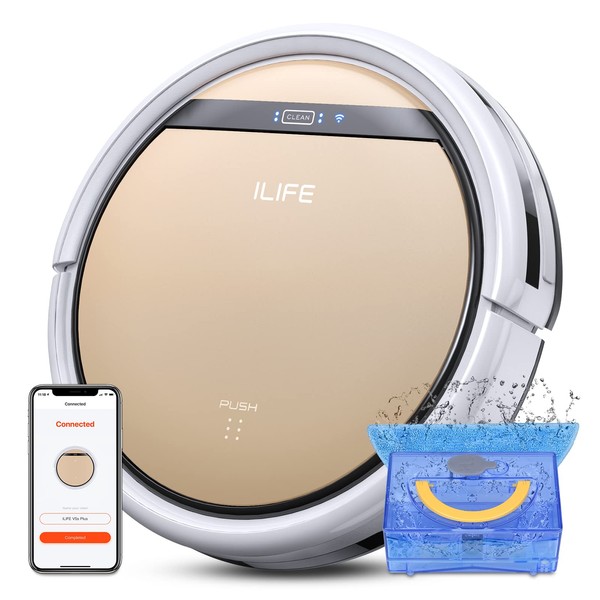ILIFE V5s Plus Robot Vacuum and Mop Combo with Wi-Fi/App/Alexa, Automatic Self-Charging Robotic Vacuum Cleaner, Slim and Quiet, Cleans Hard Floors Carpets and Pet Hair (V5s Pro Upgrade Version)