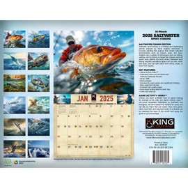 2025 Saltwater Fishing Wall Calendar 16-Month X-Large Size 14x22, Best Saltwater Sport Fish Calendar by The KING Company-Monster Calendars (2025 Saltwater Wall Calendar)