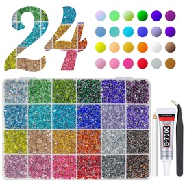 qiipii 24000PCS 24 Color 3mm Crystal Resin Rhinestones w B7000 Jewelry Glue for Bedazzling Crafting Flatback SS10 Colorful Rainbow Stones Gems Diamonds Crystals for Nails Face Makeup Tumblers Crafts