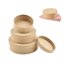 WANDIC Set of 3 Paper Mache Boxes, Round Kraft Paper Boxes Papier Mache Boxes with lids Round Paper Storage Boxes for Saving Accessories Cosmetics Jewelry Gifts, 3 Sizes