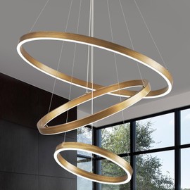 LED 3-Ring Chandelier Black Gold Chandelier Light Fixture Dimmable Round Foyer Chandelier Light Modern Circular Chandelier Light for Dining Room Entry Bedroom Office Living Room 24in