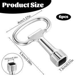Yuanchu Pack of 6 square keys, square key valve, 8 mm, mandrel key, socket wrench, control cabinet key, bleed key, all-purpose key made of zinc alloy, for gas, water meter box