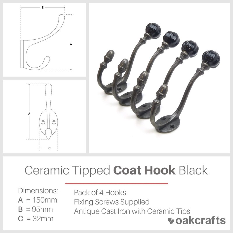 Oakcrafts - Ceramic Tipped Shabby Chic Cast Iron Coat Hook