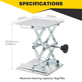 Acymner 8" x 8" Lift Table Lab Scissor Stand Platform | Stainless Steel Laboratory Lift Stand, Lab Lift Stand Table Lifting Jack Platform, Expandable Lift Height Range 3.3"/85mm to 11"/280mm