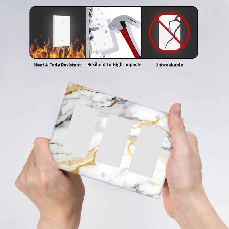 VGHOKO Decorative Outlet Covers with Abstract Marble Gold White Texture