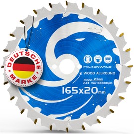 FALKENWALD® Circular Saw Blade 165 x 20 mm Ideal for Wood Coarse and Fine - Saw Blade 165 x 20 for Quick and Fine Cuts - Compatible with Makita Saw Blade 165 x 20 and Bosch Circular Saw Blade 165 x 20