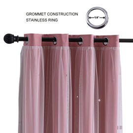 FANLI 2 Panels Star Blackout Curtains for Kid Girls Bedroom Living Room Darking Stripe Double Layer Star Cut Out Wall Home Decor Gradient Grommet Window Curtains (Pink 63L)