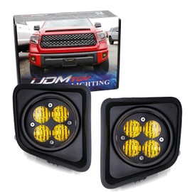 iJDMTOY Yellow Lens Clover Shape 24W High Power White LED Wide Angle SAE Flood Beam Fog Light Kit w/OE-Spec Cover Bezels, Relay Wiring Harness Compatible With 2014-2021 Toyota Tundra