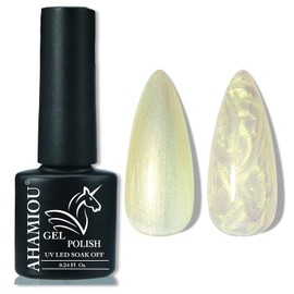 AHAMIOU Pearl Gel Nail Polish Shimmer Mermaid Nail Gel Glitter Drawing Gel Polish Soak Off UV Gel for Salon Home DIY Manicure Use (Pearl Yellow)