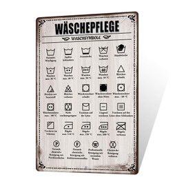 Putuo Decor Laundry Care Tin Sign - Washing Symbol Overview for Laundry Room, Vintage Metal Wall Decoration, 30 x 20 cm