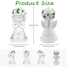 QLFJ-FurDec Guardian Angel Statue, 5.9 Inches White Praying Angel Figurines Decor for Women, Camellia Angel Wings Decor, Desktop Resin Ornaments Figurines Gifts for Thanksgiving Christmas Memorial