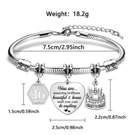 Girls Bracelet Happy Birthday Bracelet Birthday Gifts for Women Girls Charm Bracelet for Daughter Niece Girls Friends Sisters Granddaughter 16th Bracelet Gifts on Birthday Celebrate Gift (16th)