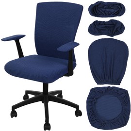 Tallew 4 Pcs Office Chair Covers Set Computer Universal Protective Stretchable Chair Seat Covers Desk Armrest Slipcovers Pads Office Cushion Backrest for Rotating (XL,Navy)