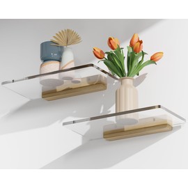 QsQueen Solid Wood Acrylic Floating Shelves: Ideal for Wall Storage, displaying Plants,organizing Nail Polish and Perfume. Perfect for bathrooms,bedrooms, and Living Rooms,Enhancing Room Decor
