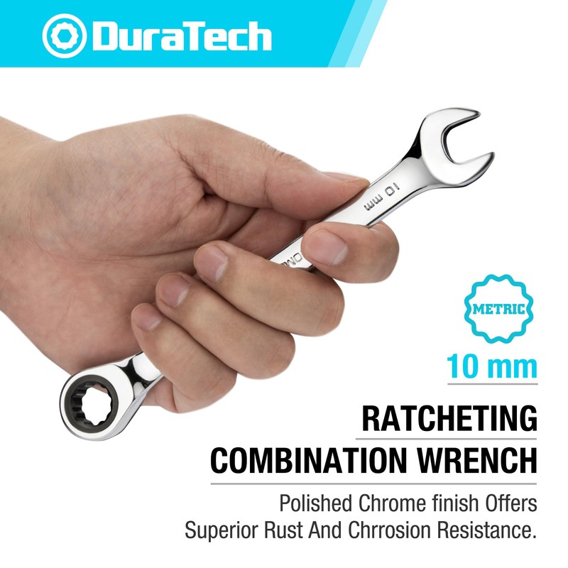 DURATECH 10mm Ratcheting Combination Wrench, Metric, 72-Tooth, 12-Point, CR-V Constructed