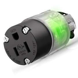 Yomiuwo Lighted Extension Cord Replacement Ends15 Amp 125 Volt NEMA 5-15R 2 Pole 3 Wire Grounding Electrical Connectors Female Plug End Replacement 3 Prong Commercial Grade, Black, 1 Pack