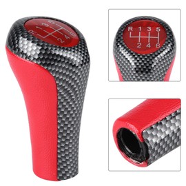 for X5 Gear Shift Knob, Red & Carbon Fiber 6 Speed Car Manual Shifter Knob Gear Shift Lever for X1 X3 X5 E60 E61 E65 E83 E84 E90 E91 E92