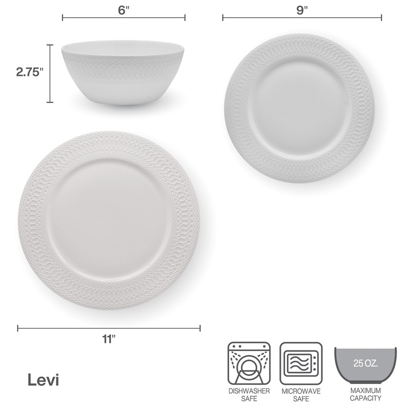 Mikasa Levi Bone China Lightweight Chip Resistant 12 Piece Dinnerware