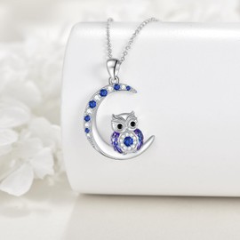 SILBAZ Owl Necklace 925 Sterling Silver Owl Charm Owl Evil Eye Necklace Owl Evil Eye Jewelry Pendant Gifts for Women Mom Friends